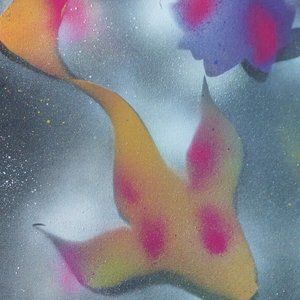 Handmade Abstract Painting of Yellow and Pink Koi Fish and Purple Lotus 14x11